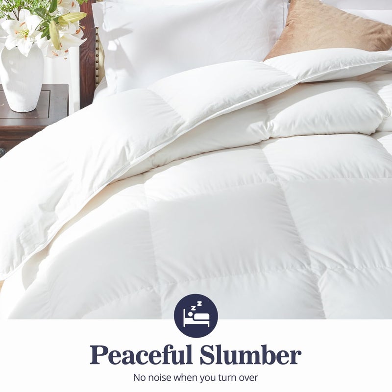 Globon Ultra-Soft Down Feather Comforter King Size Luxurious Hotel Collection Fluffy Duvet Insert for All Season Noiseless Shell 700 Filling Power Medium Weight with Corner Tabs  White - Image 4
